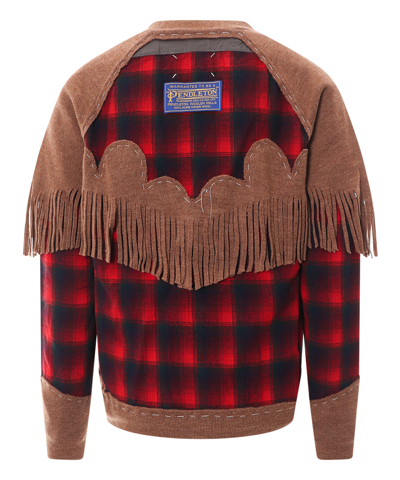 Maison Margiela X Pendleton Fringe-trim Wool Cardigan In Red