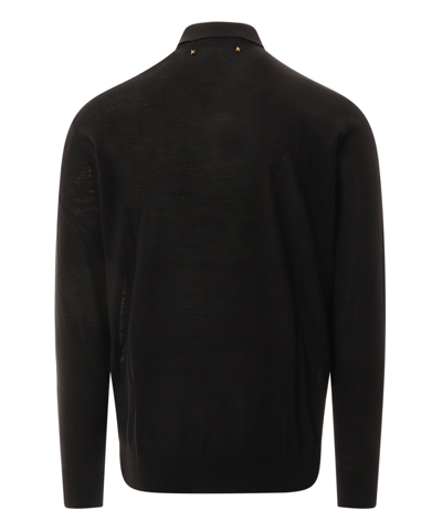 Shop Golden Goose Long Sleeve Polo Shirt In Black