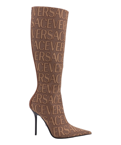 Shop Versace Heeled Boots In Brown