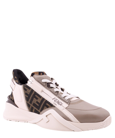 Fendi Beige Leather Sneakers With Ff Motif In Brown