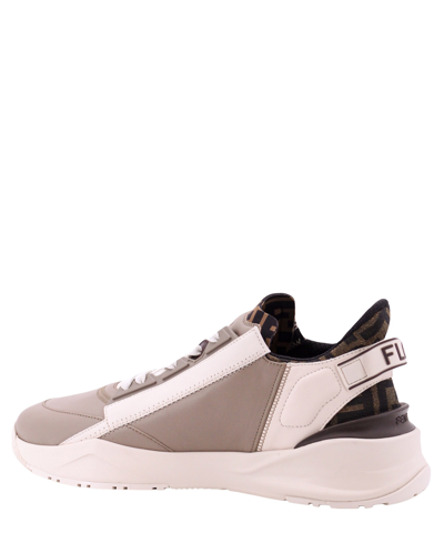 Fendi Beige Leather Sneakers With Ff Motif In Brown