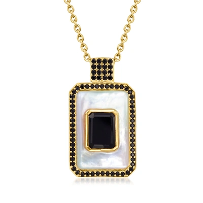 Ross-simons Mother-of-pearl And Onyx Pendant Necklace With . Black Spinel In 18kt Gold Over Sterling In Multi