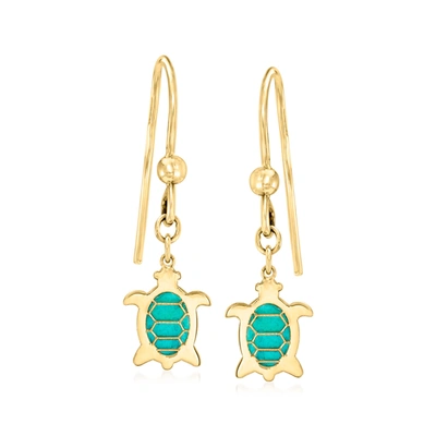 Shop Ross-simons Italian Blue Mother-of-pearl Turtle Drop Earrings In 14kt Yellow Gold