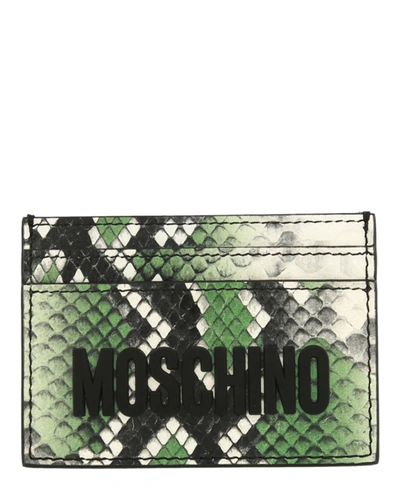 Shop Moschino Snakeskin Print Logo Card Holder In Green