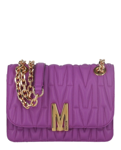 Shop Moschino Quilted M-logo Shoulder Bag In Purple