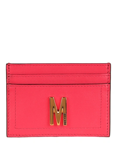 Shop Moschino M-plaque Leather Card Holder In Pink