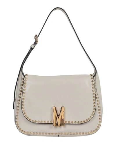 Shop Moschino Studded Leather Shoulder Bag In White