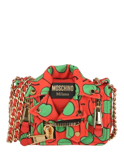 Shop Moschino All-over Cherry Biker Bag In Green