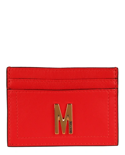 Shop Moschino M-plaque Leather Card Holder In Red