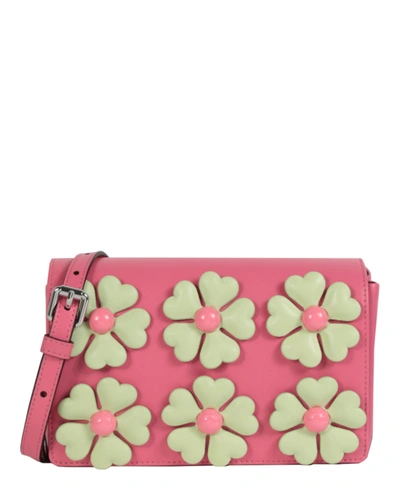 Shop Moschino Floral Applique Shoulder Bag In Pink