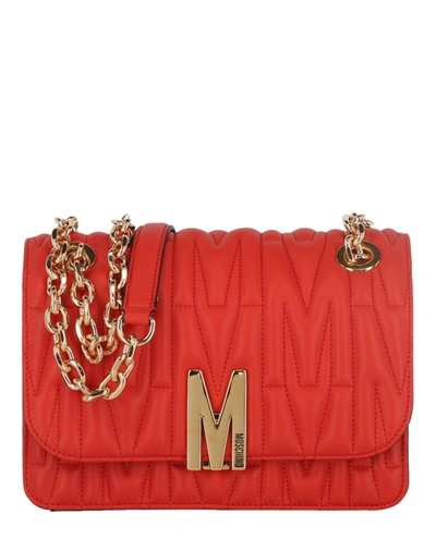 Shop Moschino Quilted M-logo Shoulder Bag In Red