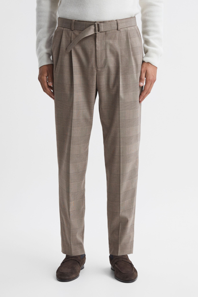 Shop Reiss Rail - Brown Prince Of Wales Check Belted Trousers, 34
