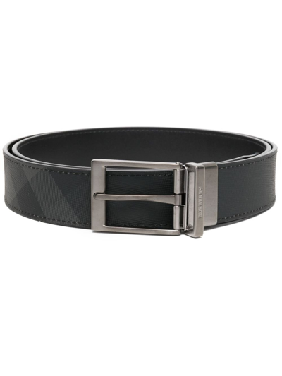 Shop Burberry Black Core Louis 35 Reversible Checked Leather Belt In Grey
