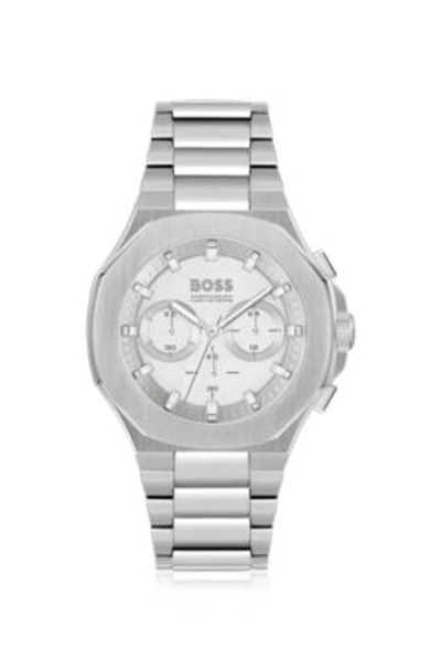 Shop Hugo Boss Vertically Brushed Chronograph Watch With Tapered-link Bracelet Men's Watches In Assorted-pre-pack