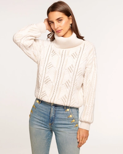 Shop Ramy Brook Annabelle Embellished Turtleneck Sweater In Ivory Bedazzled