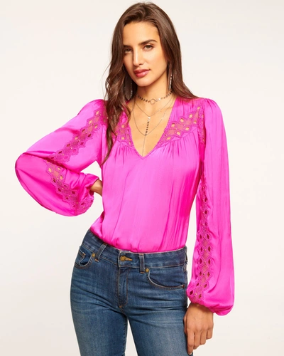 Shop Ramy Brook Alaina Embellished Blouse In Electric Pink