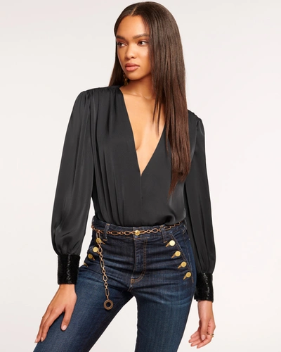 Shop Ramy Brook Selena Embellished V-neck Bodysuit In Black