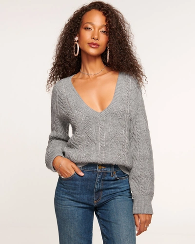 Shop Ramy Brook Trinity Embellished V-neck Sweater In Grey Bedazzled