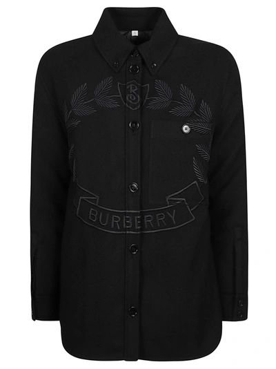 Shop Burberry Logo Embroidered Jacket In Grey
