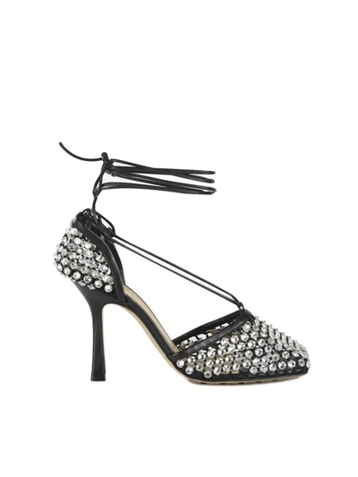 Shop Bottega Veneta Sparkle Stretch Lace-up Sandals In Black-cr