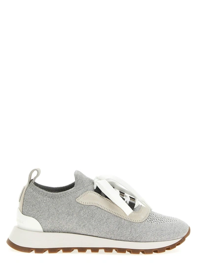 Shop Brunello Cucinelli Monile Glitter Sneakers In Gray