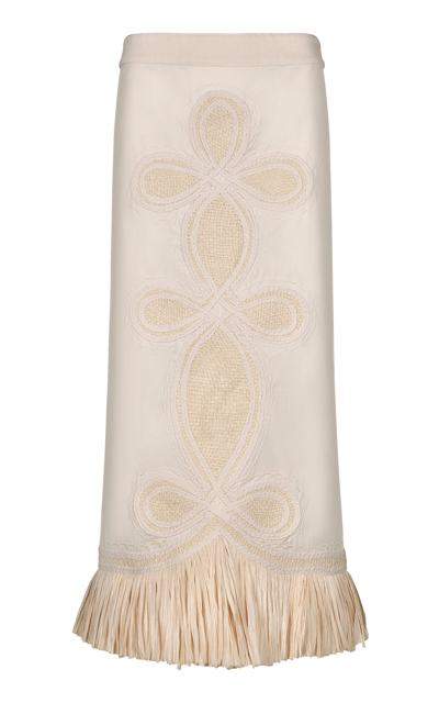Shop Johanna Ortiz Outlauw Legends Embroidered Midi Skirt In Ivory