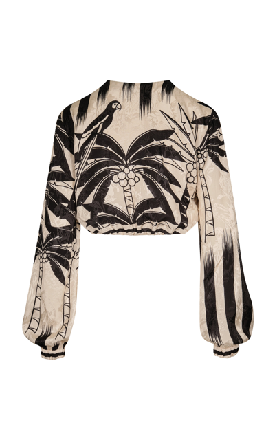 Shop Johanna Ortiz Desert Palms Jacquard Crop Top In Black,white