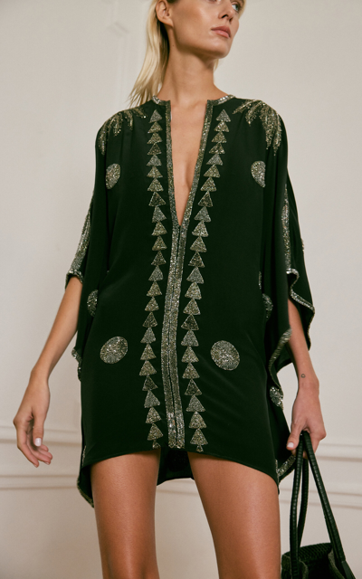 Shop Johanna Ortiz Westbound Embroidered Silk Mini Tunic Dress In Black