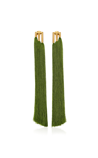 Shop Johanna Ortiz Color Ways Fringe Drop Earrings In Green