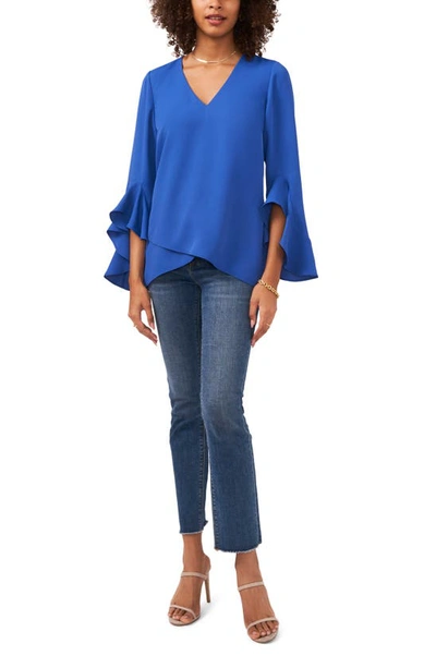 Vince Camuto Womens Chiffon V-neck Blouse In Deep Blue