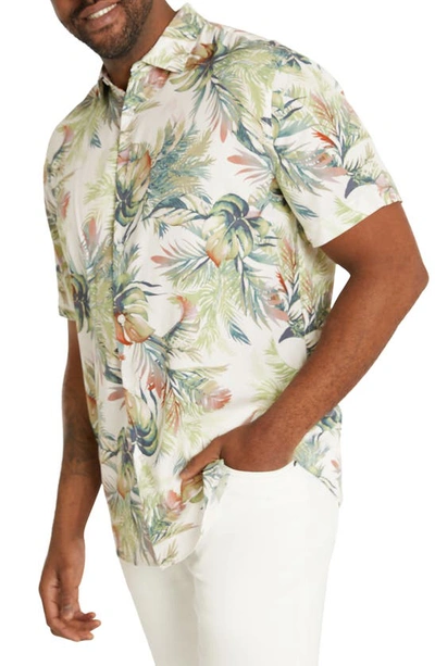 Shop Johnny Bigg Sutton Leaf Print Short Sleeve Button-up Shirt In Fern