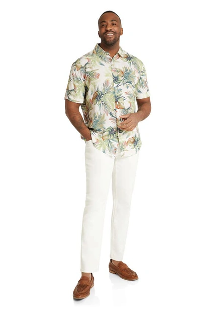 Shop Johnny Bigg Sutton Leaf Print Short Sleeve Button-up Shirt In Fern