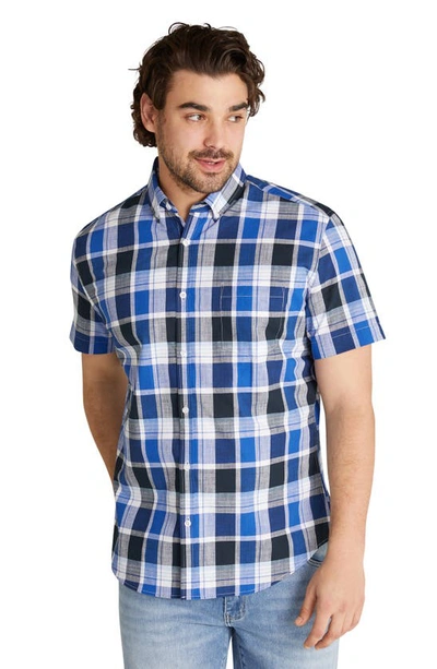 Shop Johnny Bigg Lakes Plaid Cotton Short Sleeve Button-down Shirt) In Cobalt