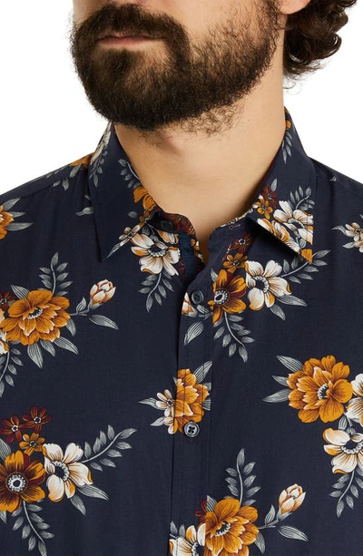 Shop Johnny Bigg Madden Floral Cotton Button-up Shirt In Navy