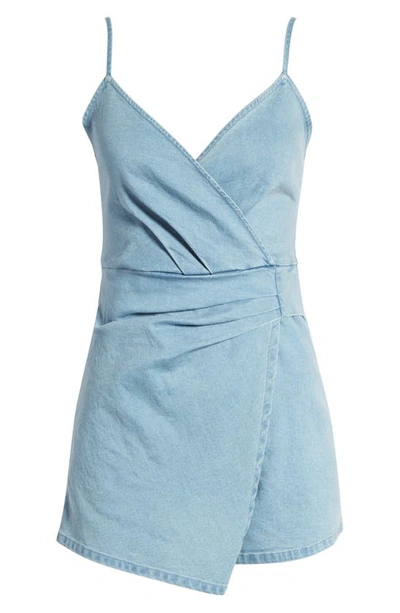 Lulus Chambray Skirted Romper In Light Wash
