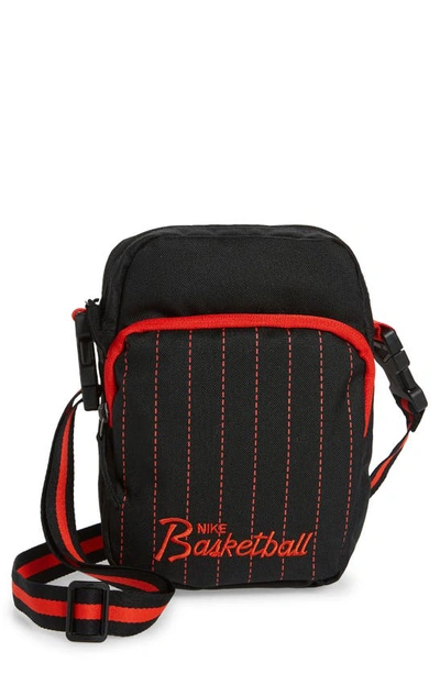 Nike Heritage Crossbody Bag In Black/ Chile Red/ Chile Red