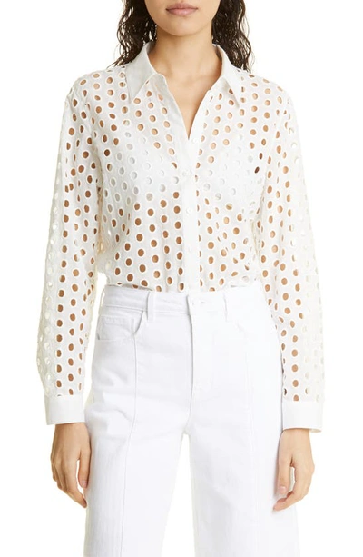 Shop L Agence Lindy Eyelet Button-up Shirt In White