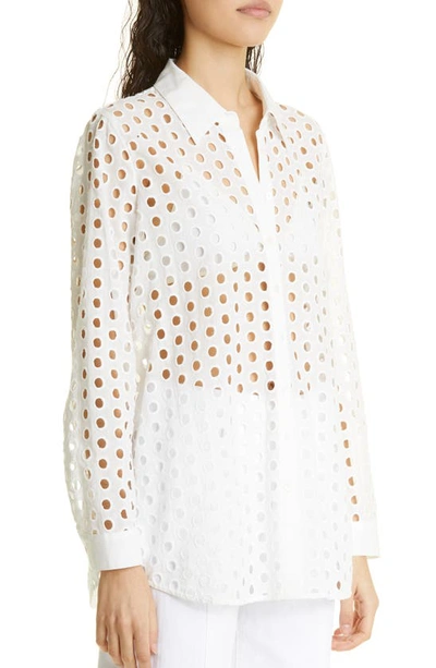 Shop L Agence Lindy Eyelet Button-up Shirt In White