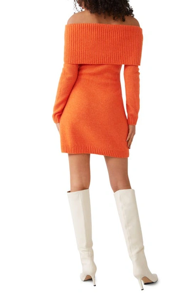 & Other Stories Off The Shoulder Long Sleeve Wool Blend Sweater Minidress In Orange