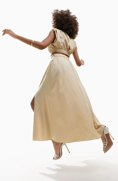 Asos Design Blouson Cutout Dress In Camel