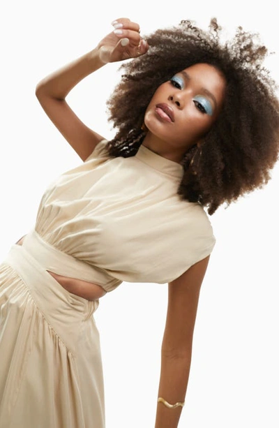 Asos Design Blouson Cutout Dress In Camel