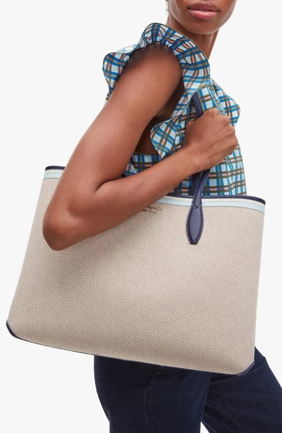 Kate Spade All Day Large Rattan Tote In Blue Multi
