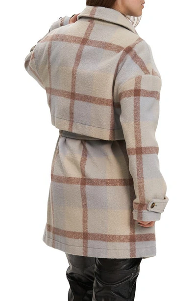 Noize Esly Plaid Belted Brushed Coat In Oat