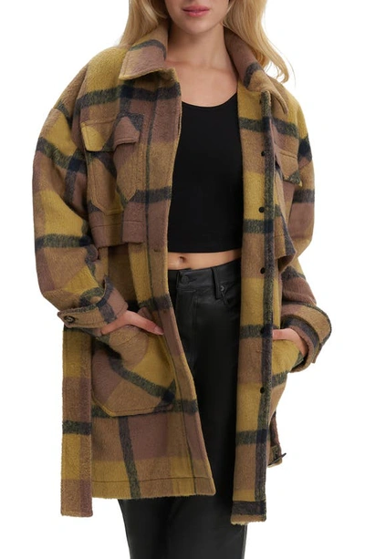Noize Esly Plaid Belted Brushed Coat In Suede