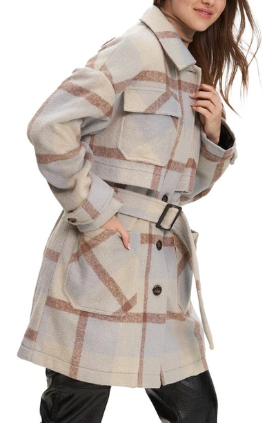 Noize Esly Plaid Belted Brushed Coat In Oat