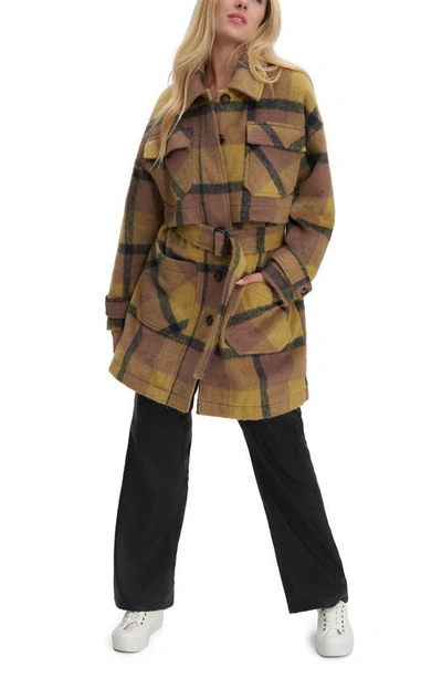 Noize Esly Plaid Belted Brushed Coat In Suede