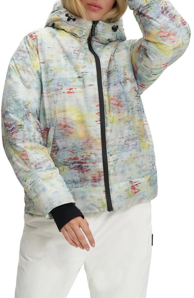 Noize Astrella Water Resistant Hooded Ski Puffer Jacket In Sea Surf Aop