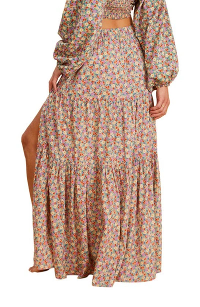 Billabong X Salty Blonde Free Love Maxi Skirt In Ditsy Floral Print - Part Of A Set-multi In Multi