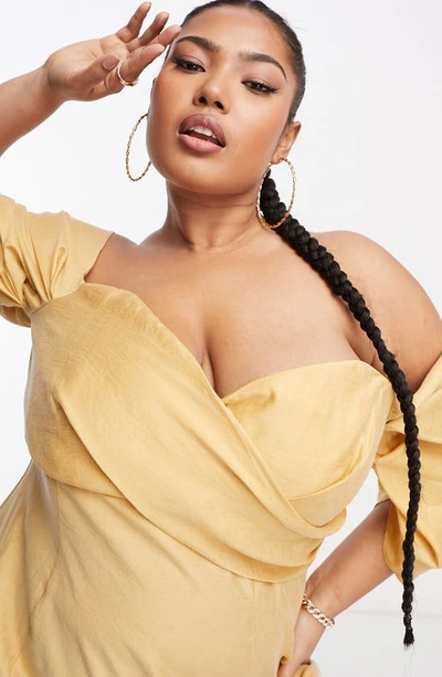 Asos Design Curve Off The Shoulder Dress In Stone