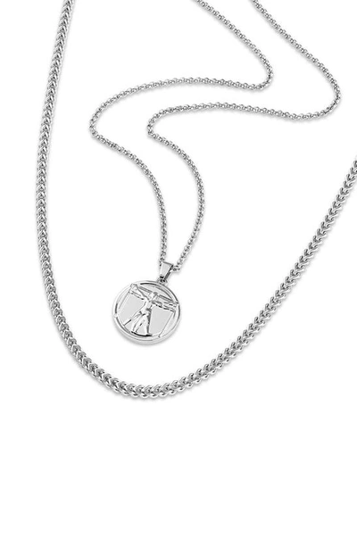 Esquire Chain & Coin Amulet Pendant Necklace Set In Silver